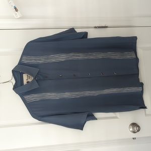 Vintage Silk-men's cuban style button front short sleeve size XXL blue